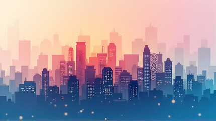 Cityscape Silhouette at Dusk with Gradient Sky Background