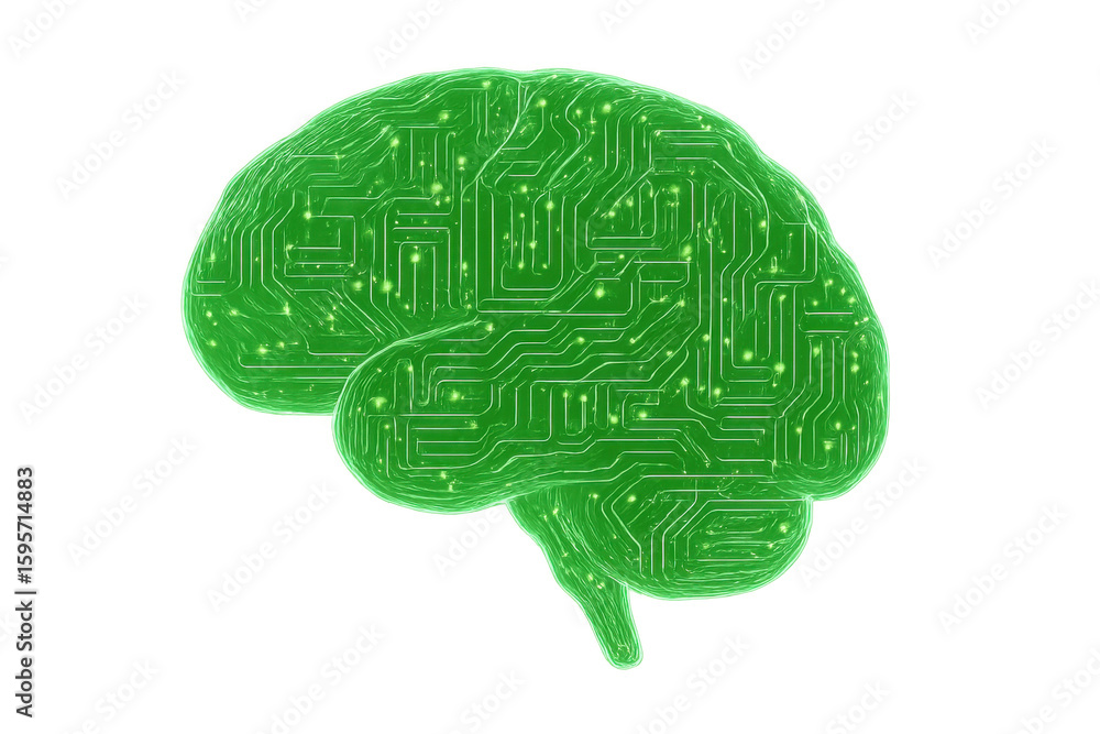 Aufkleber luminescent neural circuit network glowing green, symbolizing ai innovation and digital intelligence