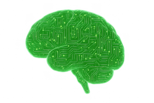 Luminescent neural circuit network glowing green, symbolizing ai innovation and digital intelligence against transparent backdrop - Powered by Adobe