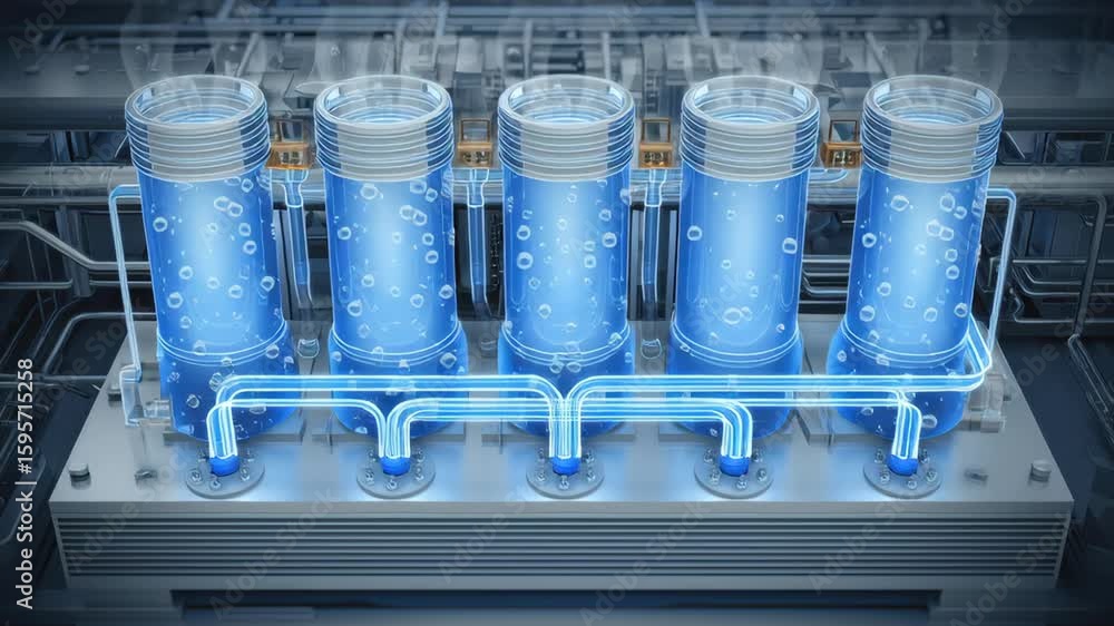 Poster digital representation of fluid processing system utilizing transparent tubes and advanced