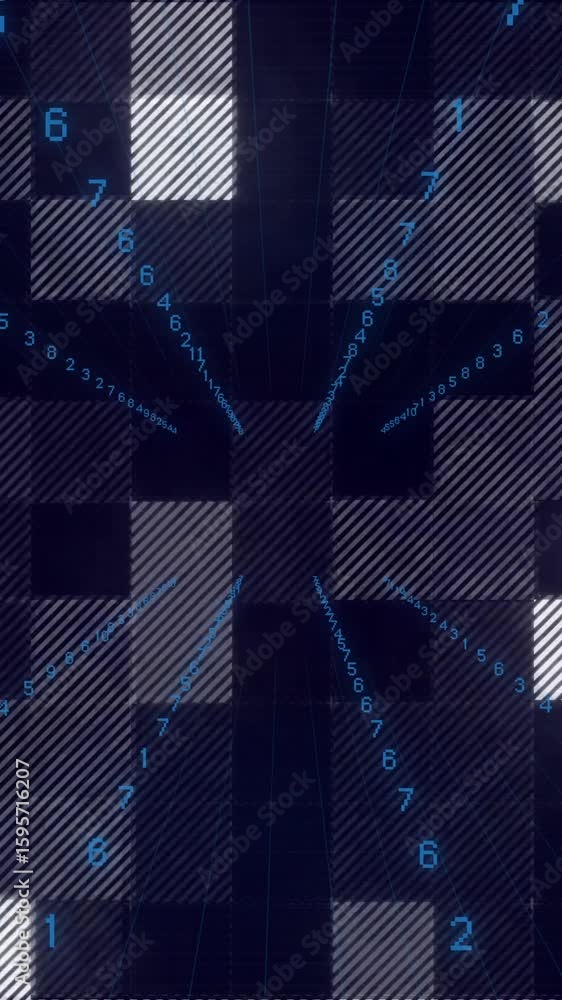 Poster Animation of digital grid with numbers and lines creating futuristic data visualization