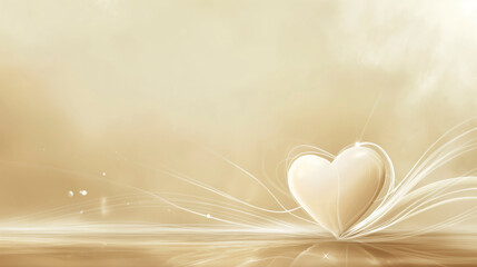 Golden Heart With Light Swirls on Elegant Soft Beige Background