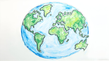 Drawing of World Globe with Continents and Oceans