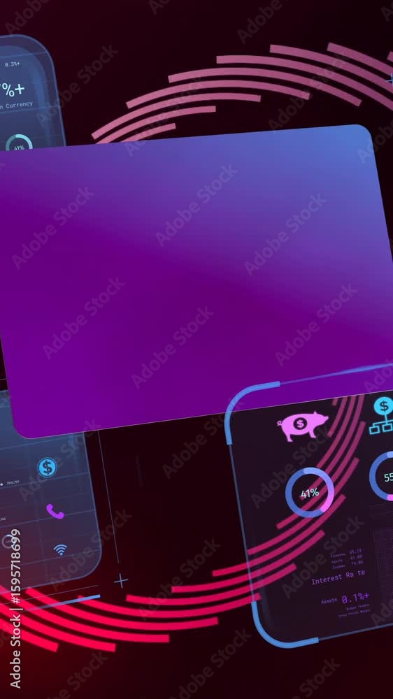 Poster displaying data analytics with graphs, digital dashboard in futuristic animation design