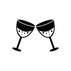 Glass Cheers Icon for Celebrations, vector black Glass Cheers Icon for Party on white background..eps