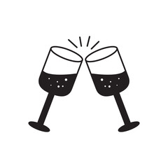 Glass Cheers Icon for Celebrations, vector Cheers drink party icon silhouette on white background..eps