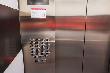 Close up view of elevator control panel in Las Vegas hotel showing missing 13th floor button. Las...