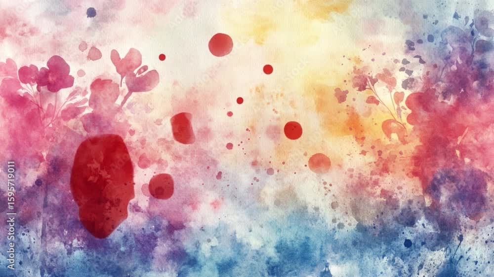 Poster soft and colorful watercolor background with floral elements and abstract patterns for artistic desi