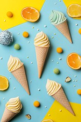 Colorful Ice Cream Cones Flatlay. (1)