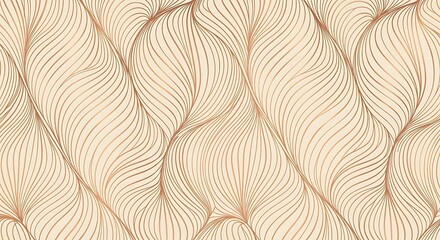 Elegant beige background with abstract golden line art pattern featuring swirling organic forms