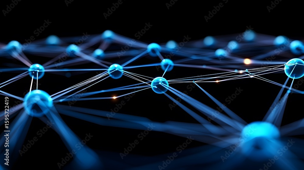 Poster the image displays a network of interconnected blue spheres against a dark background, resembling a 