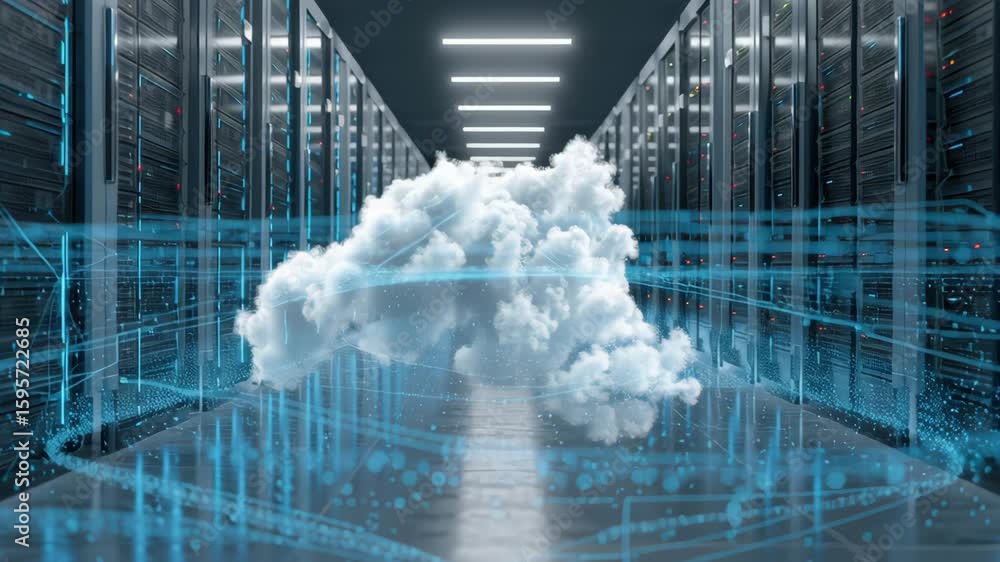 Poster cloud computing technology enhances data storage and management modern data centers and server rooms