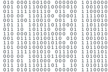 A digital display showing rows of binary code with zeros and ones in a structured pattern