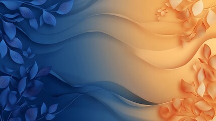 Blue  Orange Leaf Wave Background.