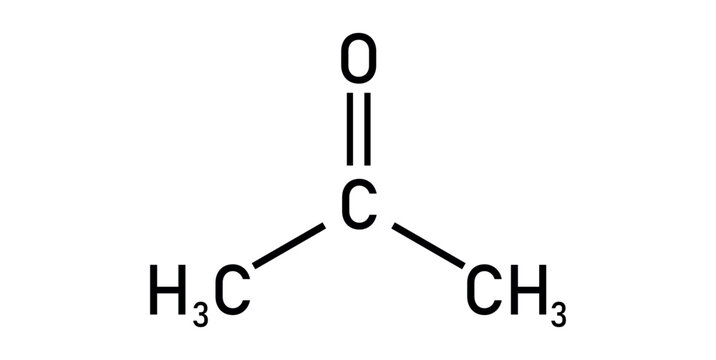 chemical structure of acetone (C3H6O).