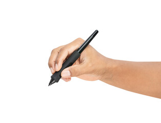 Hand holding digital pen on isolated background