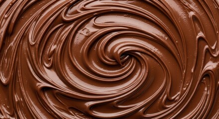 Naklejka premium Close-up view of swirling, smooth, and rich chocolate spread, creating a delicious pattern.