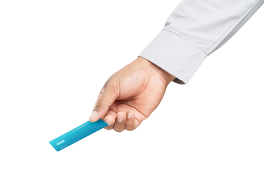 Businessman hand holding credit card on isolated white background. - Powered by Adobe