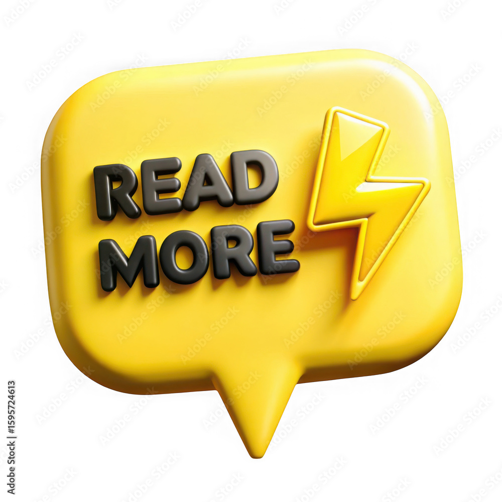 Poster 3d read more button with lightning bolt icon isolated background