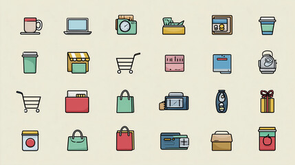 E-commerce Flat Line Shopping Icons Set 