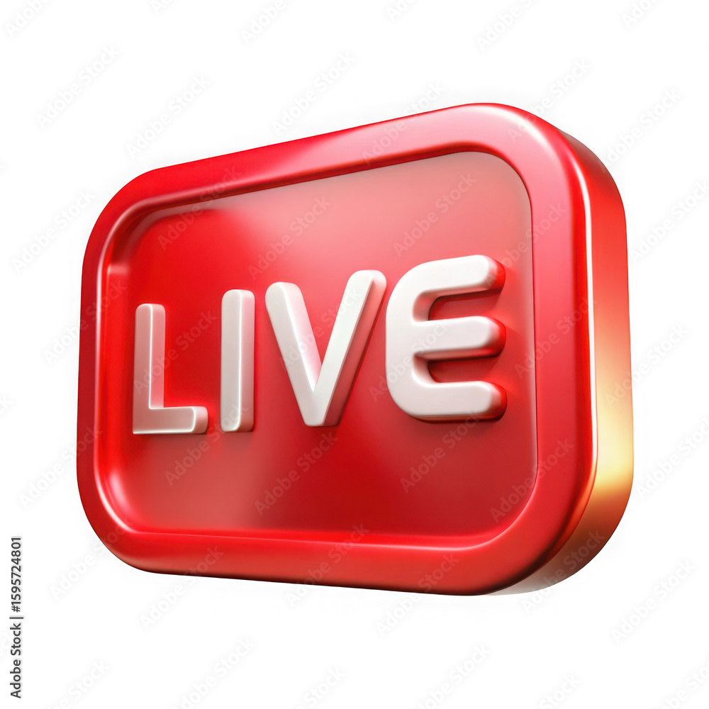Poster 3d live stream broadcast button render isolated background