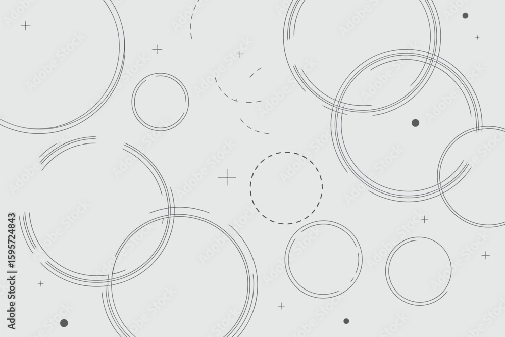 Poster a grayscale background with circles, plus signs and dots arranged in a scattered, abstract pattern