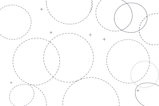 An abstract design featuring dashed and solid circles with cross marks on a white background