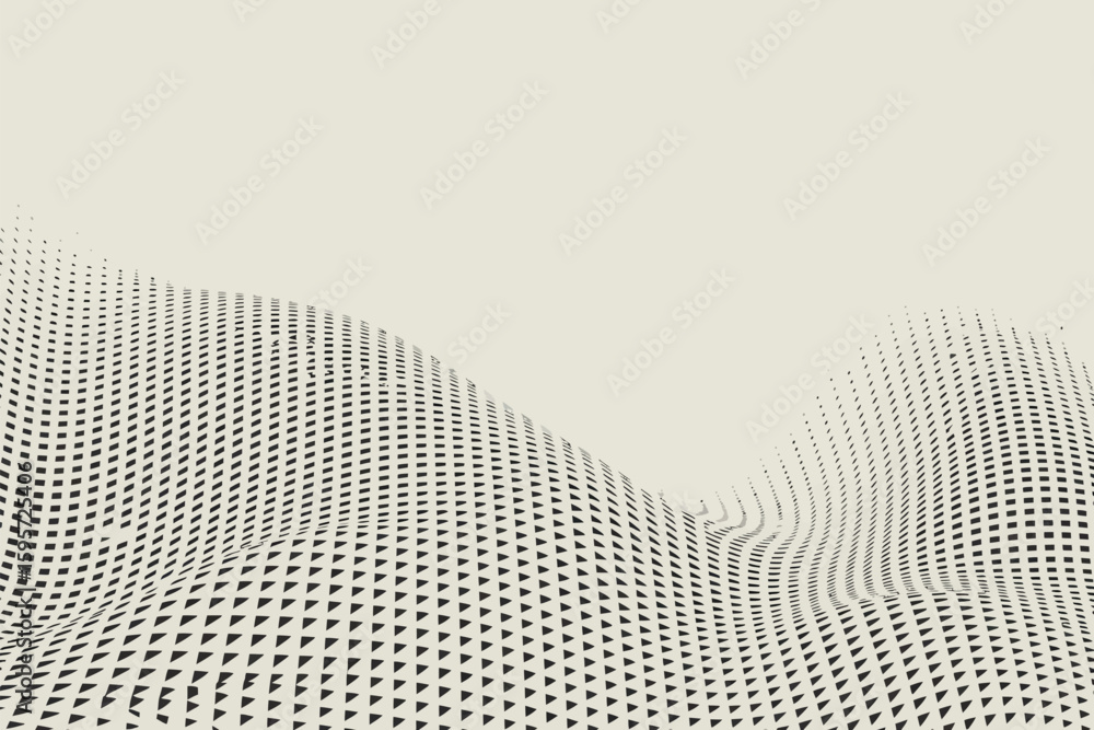 Poster abstract wave pattern with small black triangles on a white background creating a textured surface