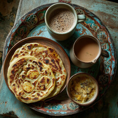 : Pakistani Breakfast with Paratha and Tea
