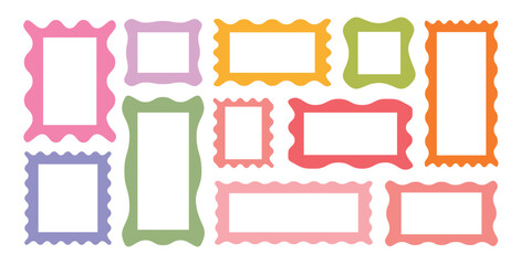 Zigzag wavy frame borders. Color rectangle frames with wiggly borders. Cloudy wave curve edge frame vector set colorful wavy edge frames. vector illustration. 