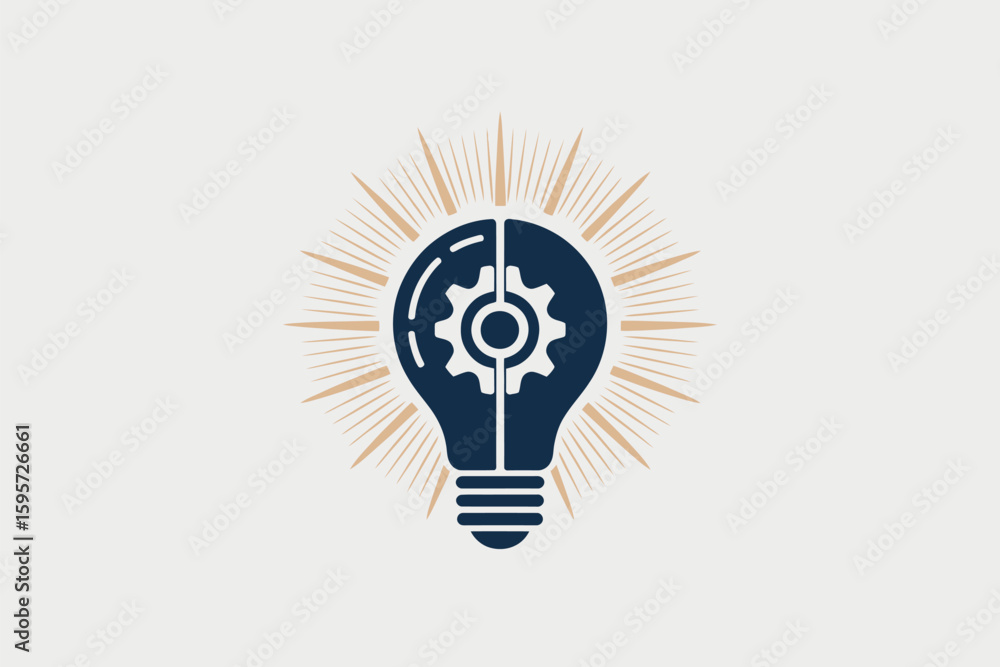 Aufkleber a lightbulb with a gear inside and radiating light on a white background in a simple vector style