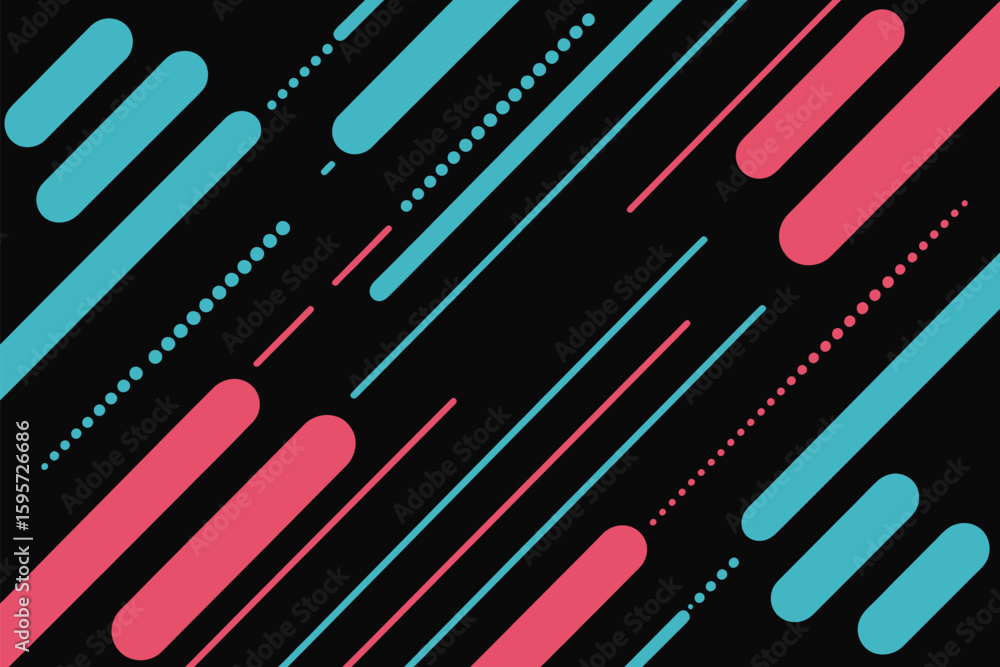 Aufkleber abstract background with diagonal lines and dots in pink and blue on a dark black background