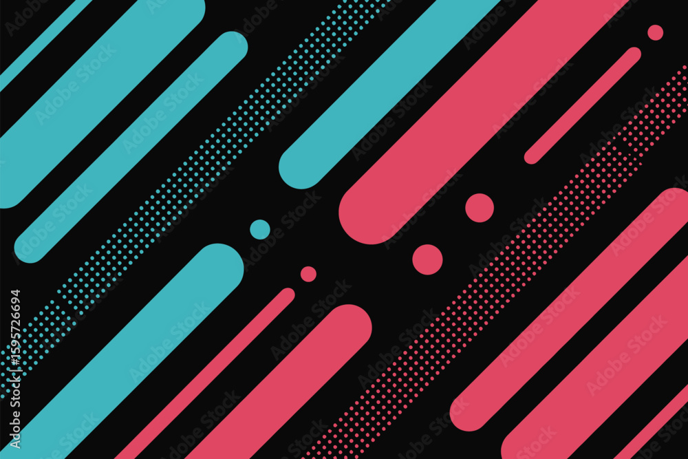 Poster an abstract background with diagonal rounded rectangles and dotted lines on a black background desig
