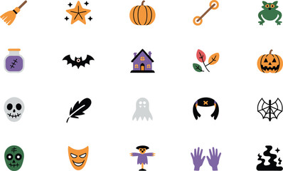Collection of halloween icons and symbols for spooky holiday design