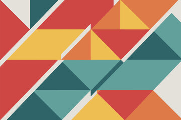 Obraz premium A geometric pattern featuring triangles and parallelograms in various shades of red yellow and blue