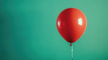 Single red balloon against teal background