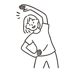 Fototapeta premium Heat‑stroke prevention – woman doing side stretch exercise, minimal line art illustration