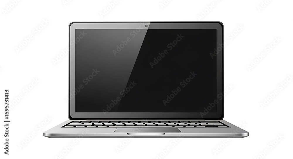 Poster a silver laptop with a black screen and a keyboard on a white isolated background in studio shot ai 