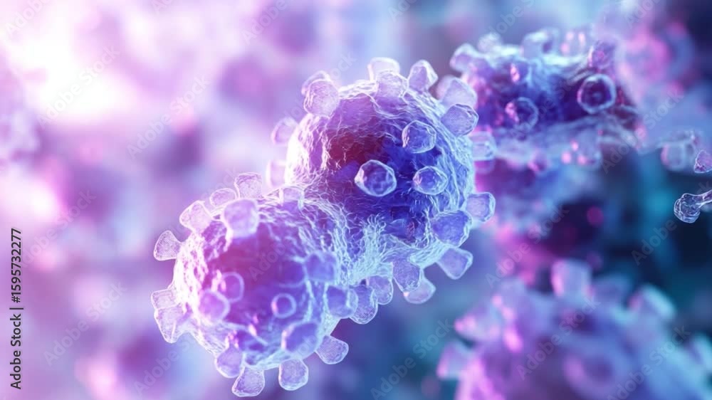 Poster microscopic view of colorful virus structure with bubbles and light effects in abstract pattern 4k v