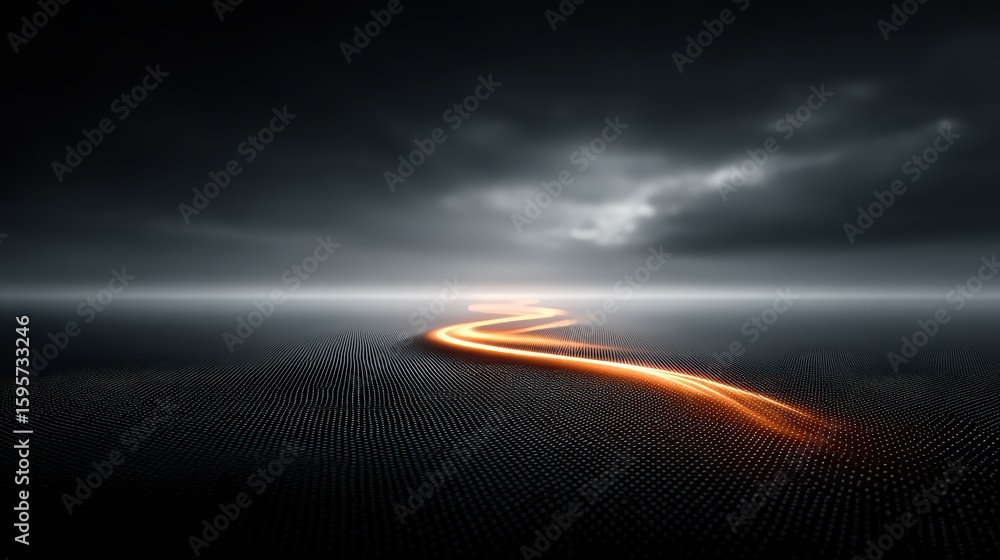 Poster dynamic abstract tech background featuring flowing lines of light over a dark digital grid with subt