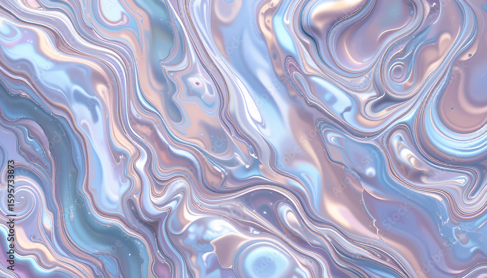 Poster pastel iridescent fluid texture with swirls and waves in smooth, flowing, elegant patterns