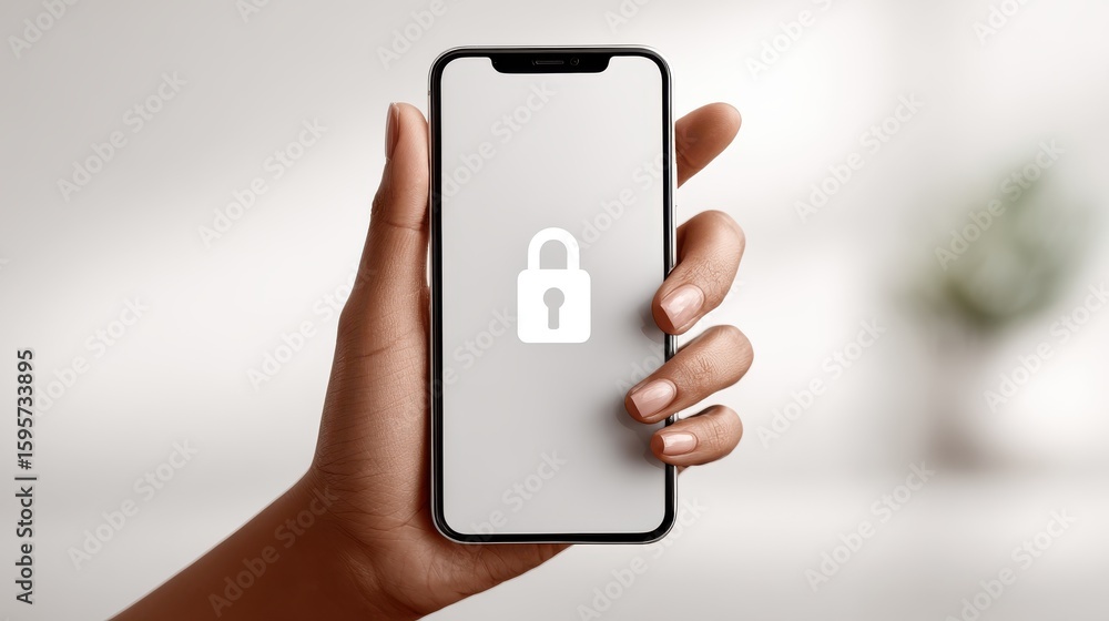 Poster log out icon displayed on a clean white smartphone screen held by a user, focusing on digital privac