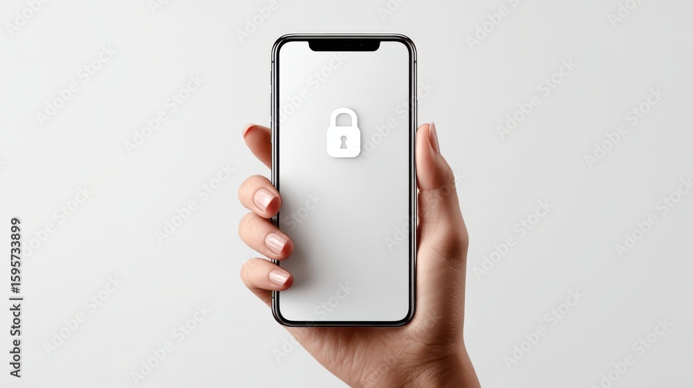 Poster log out icon displayed on a clean white smartphone screen held by a user, focusing on digital privac