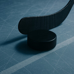 A ice hockey puck with a hockey stick