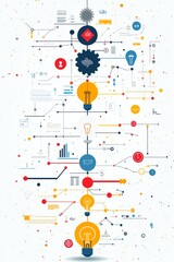 Fototapeta premium From concept to execution business flow with gears and light bulb icons