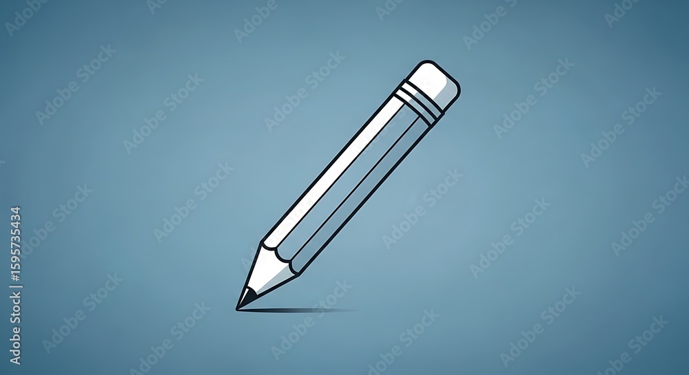 Poster A simple drawing of a pencil with an eraser on a blue background with a small shadow under it
