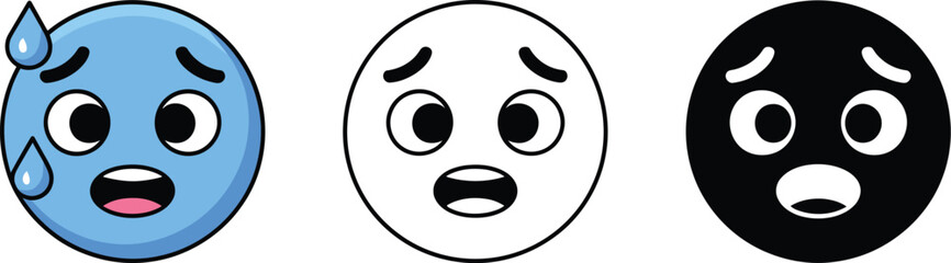 Fototapeta premium Anxiety emoji vector set for graphic design and social media use, stressed face and worried emoticon icons