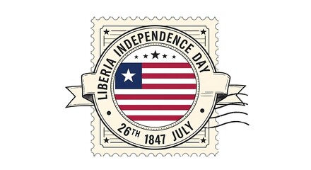 Liberia Independence Day Commemorative Postage Stamp Design: 26th July 1847, Vintage Style