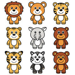 Cartoon lions tigers bears and rhino mascots animals