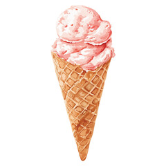 Strawberry ice cream watercolor illustration isolated